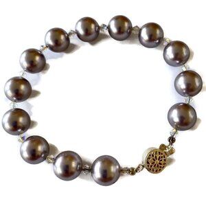 Mauve Fine Pearl & Crystal 925 Bracelet *Plus Size* Made with Swarovski Beads